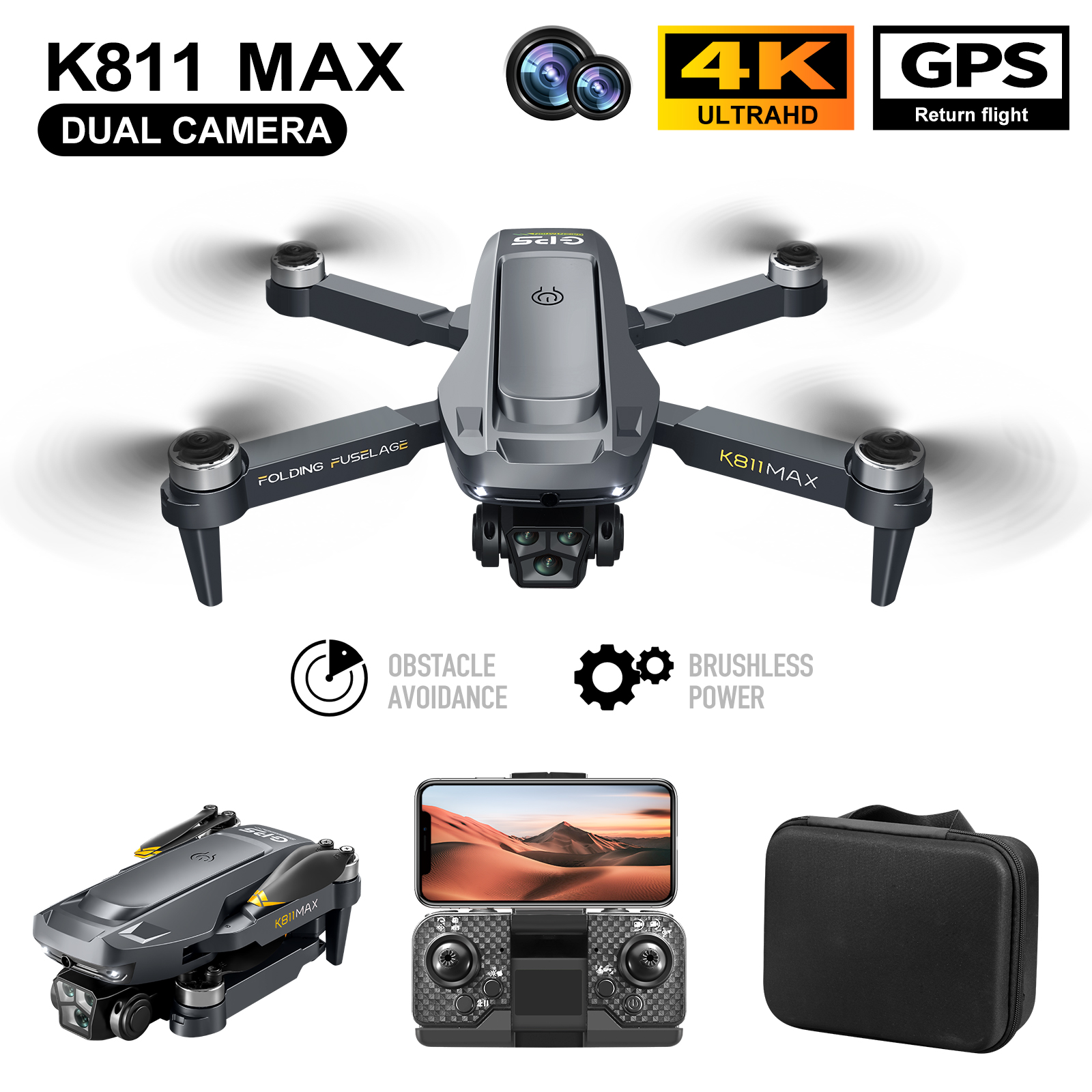 Drone Camera 4K - Drone quadricottero K811MAX: senza spazzole, GPS,
